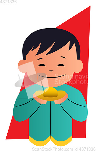 Image of Cute cartoon chinese boy vector illustartion on background