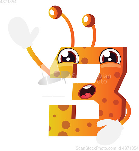 Image of Orange monster in number three shape illustration vector on whit