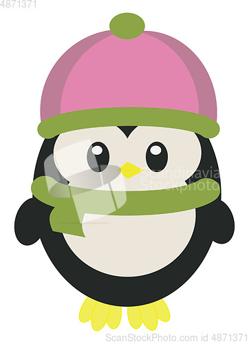 Image of A cute baby penguin is covered in warm winter clothes vector col