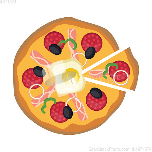 Image of Pizza with one cut piece vector illustration on a white backgrou