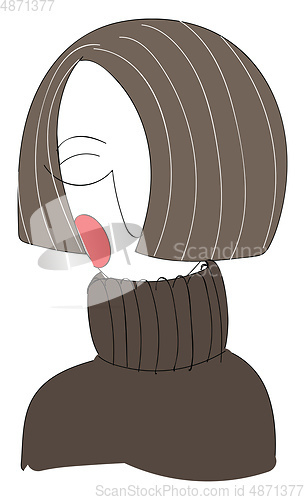 Image of Simple girl in brown turtleneck shirt vector illustration on whi