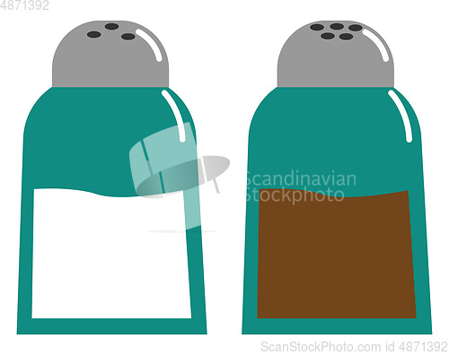 Image of Salt and pepper in blue-colored shakers vector or color illustra
