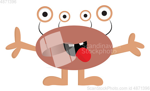Image of 4 eyed monster with arms and legs illustration vector on white b
