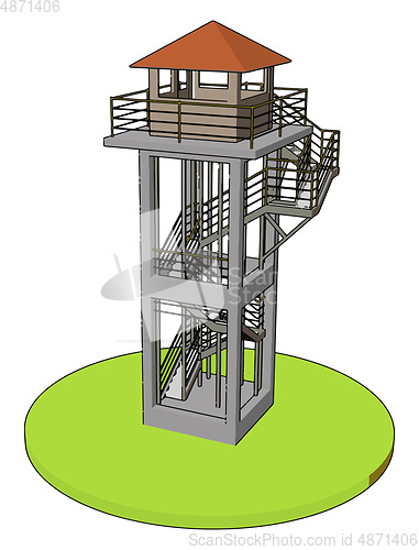 Image of 3D vector illustration on white background  of a watch tower