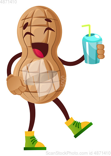 Image of Peanut drinking soda, illustration, vector on white background.