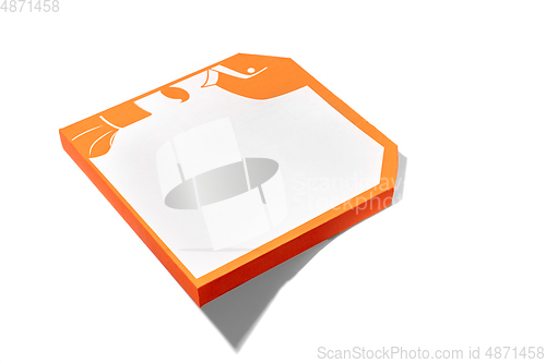 Image of Close up of carton orange box for pizza isolated on white studio background with copyspace