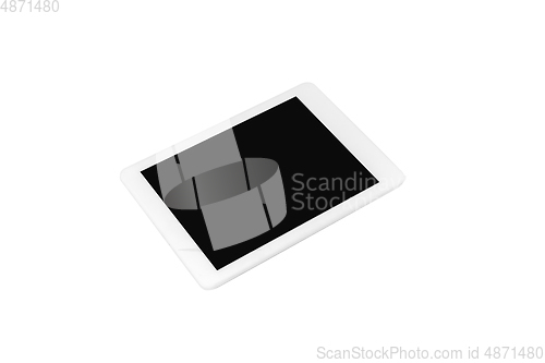 Image of Modern touch screen tablet isolated on white studio background with copyspace