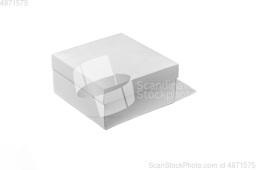 Image of Blank white box isolated on a white studio background, copyspace