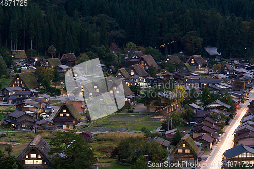 Image of Japanese Shirakawago village at evening