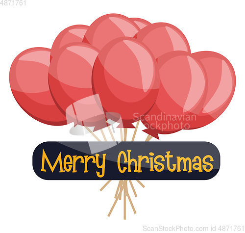 Image of Dozen of red ballons and Mery Christmas sign vector illustration