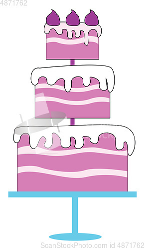 Image of A big pink fondant cake mounted on a blue cake stand vector or c