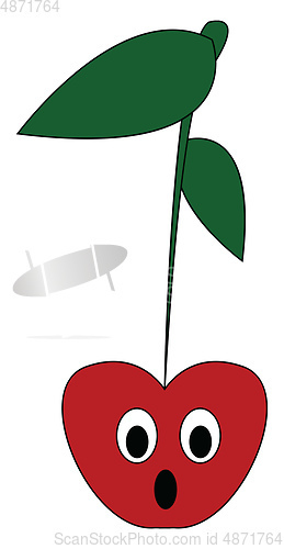 Image of A cherry with surprised look and long green stem vector color dr