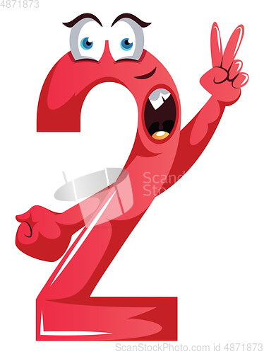 Image of Red monster shape number two with a peace sign illustration vect