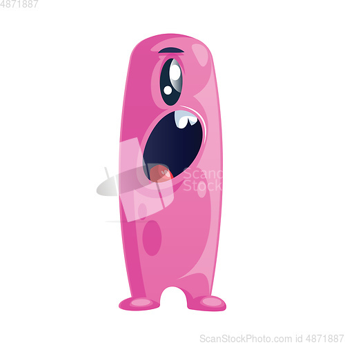 Image of Pink tall monster character with open mouth white background vec