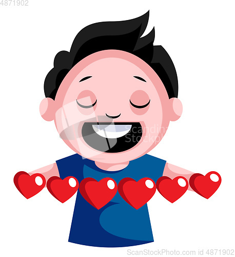 Image of Black haired boy with multiple hearts in his hands illustration 