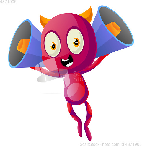 Image of Devil with megaphones, illustration, vector on white background.