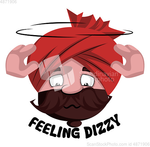 Image of Man with turban is feeling dizzy, illustration, vector on white 