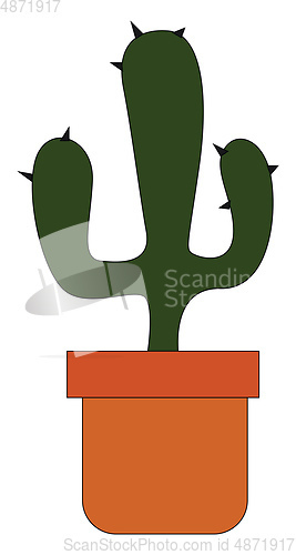 Image of A trident shape cactus plant in an earthen pot vector or color i