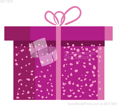 Image of A bright pink wrapping paper covered present box tied with ribbo