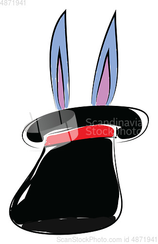 Image of Two bunny ears visible from a black long hat worn of a magician 