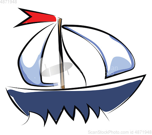 Image of Clipart of a blue-colored yacht set on isolated white background