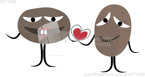 Image of Clipart of two smiling potatoes holding a heart symbol vector or