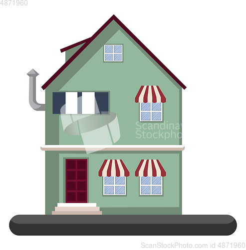 Image of Cartoon green building with red roof vector illustartion on whit
