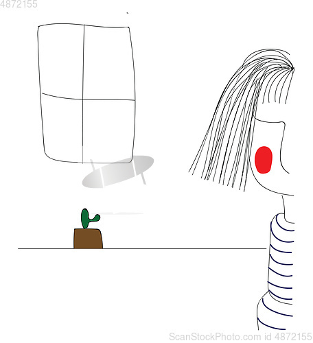 Image of Sketch of a girl with cactus in the background 