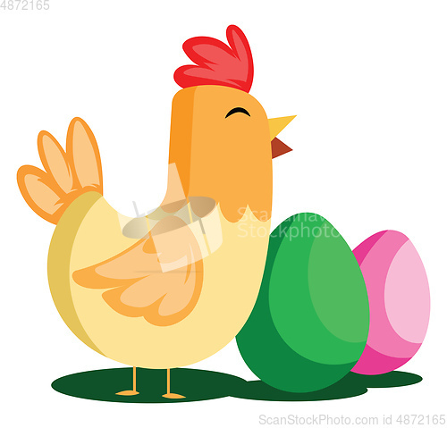 Image of Easter eggs and chicken illustration web vector on a white backg