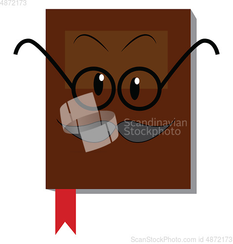 Image of Brown book with mustache and glasses illustration print vector o