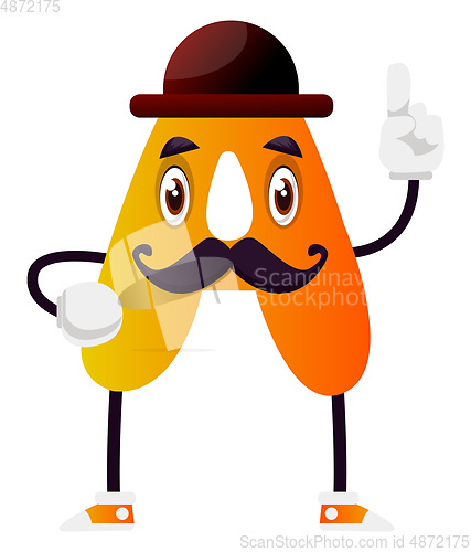 Image of Orange letter A with mustache and hat vector illsutration on whi
