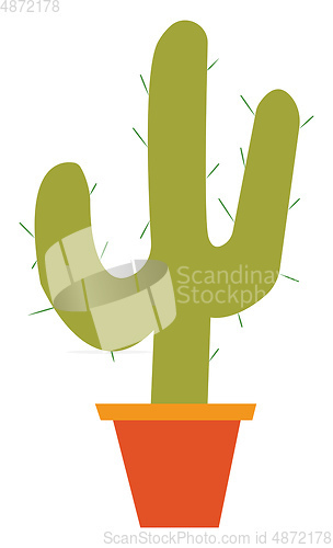 Image of A trident shape cactus in earthen pot vector or color illustrati