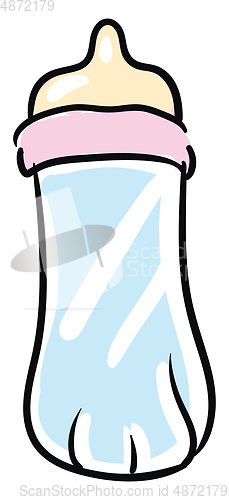 Image of Simple baby bottle with milk vector illustration on white backgr