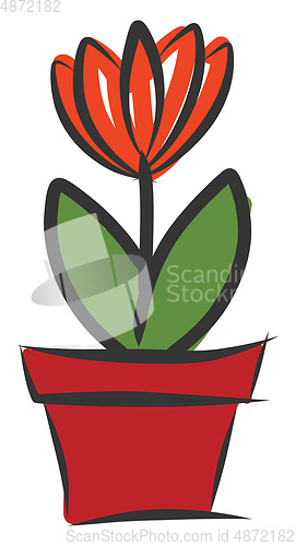 Image of Orange flower in red pot vector illustration on white background