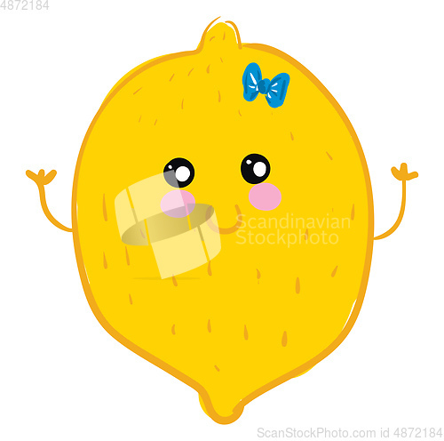 Image of A lemon with a blue bow looks cute vector or color illustration