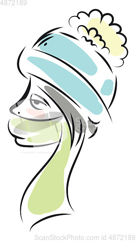 Image of Woman in a winter hat and scarf illustration color vector on whi