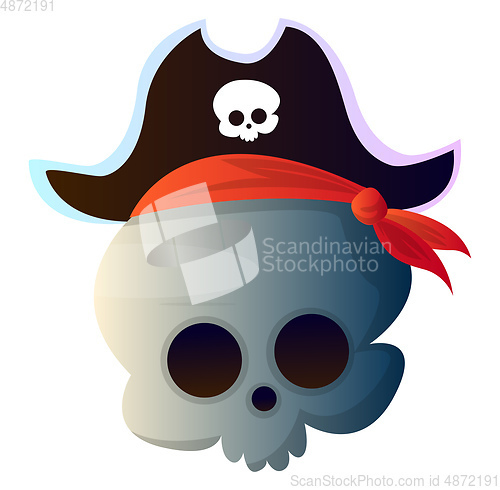 Image of Cartoon skull with pirat hat vector illustration on white backgr