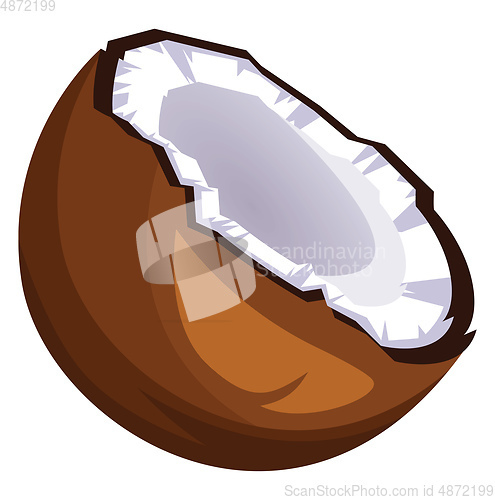 Image of Brown coconut cut in half cartoon fruit vector illustration on w