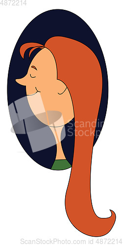 Image of Portrait of a smiling girl in her long orange hair set over blue