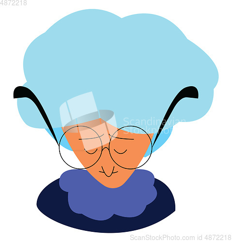 Image of An old woman wearing a round eye glass is looking down vector co