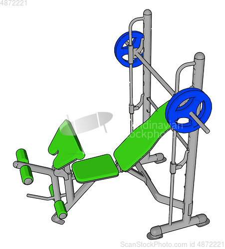 Image of 3D vector illustration of a green gym weight lifting device on w