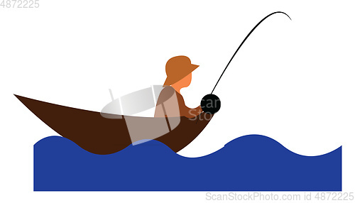 Image of A man fishing in the deep water with his gear vector color drawi