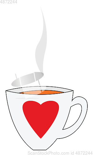 Image of Big heart cup with coffe vector illustration on white background