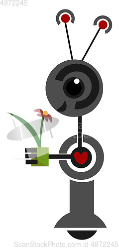 Image of Cartoon funny robot holding a flower vector or color illustratio