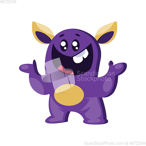 Image of Smilling purple monster with spreaded hands vector illustration 