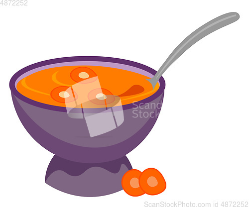 Image of Painting of a giant purple bowl filled with carrot soup vector o