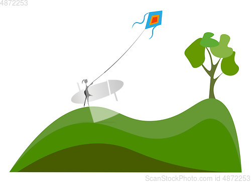 Image of Girl flying kite Vector illustration 