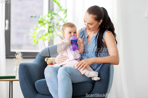 Image of happy mother with little baby daughter at home