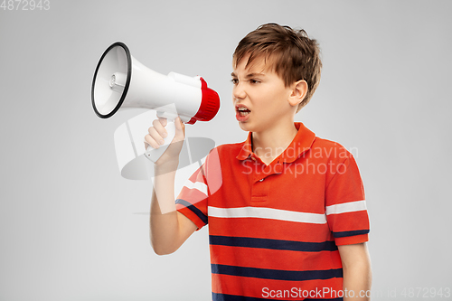 Image of angry boy speaking to megaphone