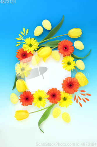 Image of Abstract Easter Egg and Spring Flower Background Border